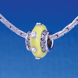 B1169 tlf - Large Spacer - Yellow Center with Clear Swarovski Crystals - Im. Rhodium Large Hold Beads (2 per package)
