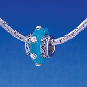 B1170 tlf - Large Spacer - Teal Center with Clear Swarovski Crystals - Im. Rhodium Large Hold Beads (2 per package)