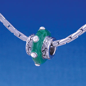 B1171 tlf - Large Spacer - Green Center with Clear Swarovski Crystals - Im. Rhodium Large Hold Beads (2 per package)