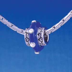 B1172 tlf - Large Spacer - Royal Blue Center with Clear Swarovski Crystals - Im. Rhodium Large Hold Beads (2 per package)