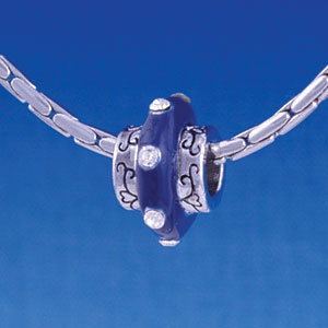 B1173 tlf - Large Spacer - Navy Blue Center with Clear Swarovski Crystals - Im. Rhodium Large Hold Beads (2 per package)