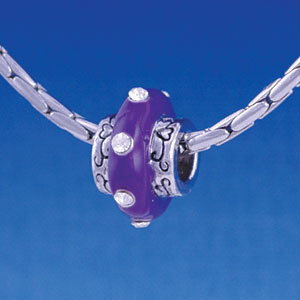 B1174 tlf - Large Spacer - Purple Center with Clear Swarovski Crystals - Im. Rhodium Large Hold Beads (2 per package)
