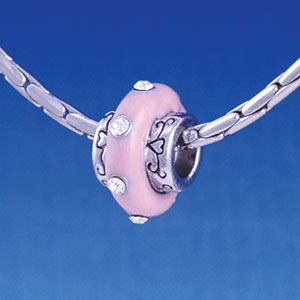 B1176 tlf - Large Spacer - Pink Center with Clear Swarovski Crystals - Im. Rhodium Large Hold Beads (2 per package)