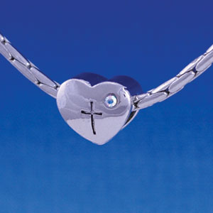 B1191 tlf - Cross with AB Crystal in Heart - Im. Rhodium Large Hold Beads (6 per package)