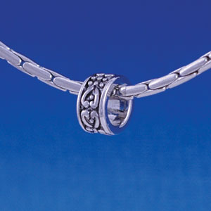 B1195 tlf - Large Spacer - Silver Heart Scroll Pattern - Im. Rhodium Large Hold Beads (6 per package)