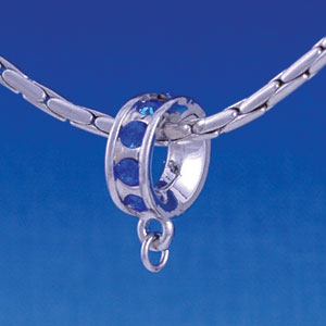 B1198 tlf - Blue Sapphire Swarovski Crystal Rondelle with Loop - Im. Rhodium Large Hole Beads (2 per package)