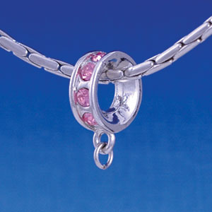 B1199 tlf - Pink Swarovski Crystal Rondelle with Loop - Im. Rhodium Large Hole Beads (2 per package)