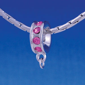 B1200 tlf - Hot Pink Swarovski Crystal Rondelle with Loop - Im. Rhodium Large Hole Beads (2 per package)