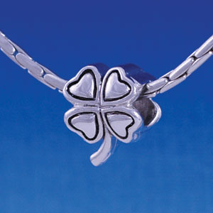 B1209 tlf - Silver 2-D Four Leaf Clover - Im. Rhodium Large Hole Beads (6 per package)