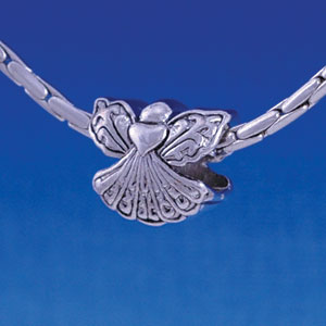 B1210 tlf - Silver 2-D Angel with Heart - Im. Rhodium Large Hole Beads (6 per package)