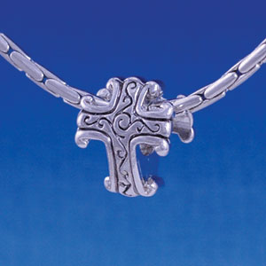 B1211 tlf - Silver 2-D Antiqued Celtic Cross - Im. Rhodium Large Hole Beads (6 per package)