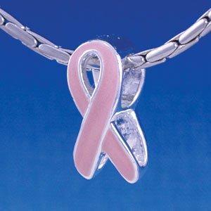 B1244 tlf - Pink Ribbon - Im. Rhodium Large Hole Beads (6 per package)