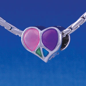 B1251 tlf - Enamel Peace Heart - Im. Rhodium Large Hole Beads (6 per package)