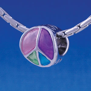 B1252 tlf - Enamel Peace Sign - Im. Rhodium Large Hole Beads (6 per package)