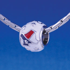 B1255 tlf - Red, White, and Blue Texas on White - Im. Rhodium Large Hole Beads (6 per package)