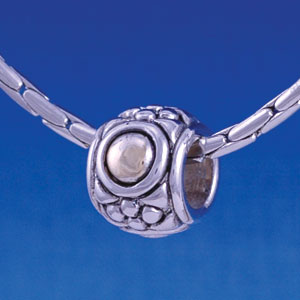 B1259 tlf - Silver Pattern with 2 Gold Bullets - Im. Rhodium & Gold Large Hole Beads (6 per package)