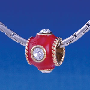 B1261 tlf - Red Enamel Band with 4 Swarovski Crystals - Gold Large Hole Beads (6 per package)