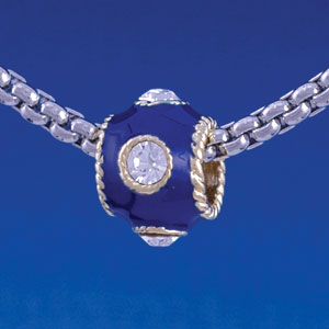 B1263 tlf - Navy Blue Enamel Band with 4 Swarovski Crystals - Gold Large Hole Beads (6 per package)