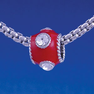 B1265 tlf - Red Enamel Band with 4 Swarovski Crystals - Im. Rhodium Large Hole Beads (6 per package)