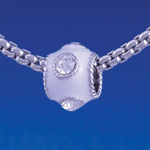 B1266 tlf - White Enamel Band with 4 Swarovski Crystals - Im. Rhodium Large Hole Beads (6 per package)
