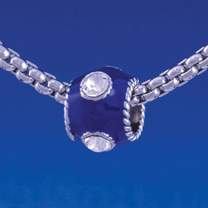 B1267 tlf - Navy Blue Enamel Band with 4 Swarovski Crystals - Im. Rhodium Large Hole Beads (6 per package)