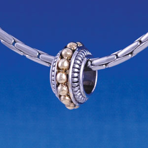 B1279 tlf - Silver Spacer with Gold Beaded Decoration - Im. Rhodium & Gold Large Hole Beads (6 per package)