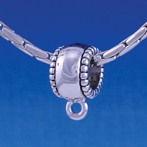 B1280 tlf - Silver Charm Hanger with Beaded Border - Im. Rhodium Large Hole Beads (6 per package)