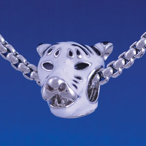 B1289 tlf - White Tiger Head - Im. Rhodium Large Hole Beads (6 per package)