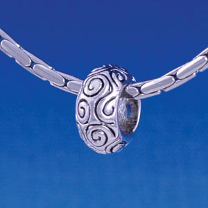 B1295 tlf - Antiqued Swirl Pattern - Im. Rhodium Large Hold Bead (6 per package)