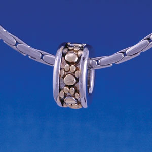 B1308 tlf - Gold Paw Prints on Silver Spacer - Im. Rhodium & Gold Plated Large Hole Bead  (6 per package)