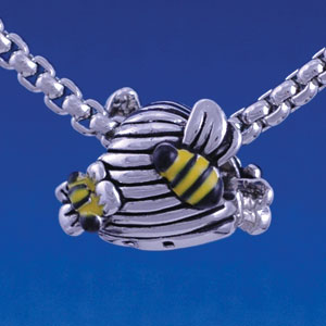 B1309 tlf - Mini Bees on Beehive - Im. Rhodium Plated Large Hole Bead (2 per package)