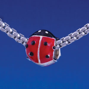 B1310 tlf - Red Enamel Ladybug - Im. Rhodium Large Hole Bead (2 per package)