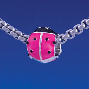 B1311 tlf - Hot Pink Enamel Ladybug - Im. Rhodium Large Hole Bead (2 per package)