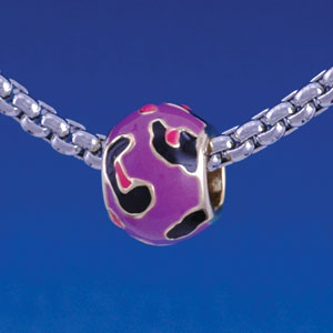 B1315 tlf - Hot Pink & Purple Wide Cheetah Print - Gold Plated Large Hole Bead (6 per package)