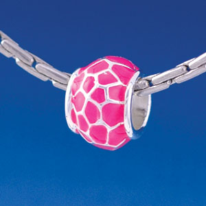 B1317 tlf - Hot Pink Giraffe Print - Silver Plated Large Hole Bead (6 per package)