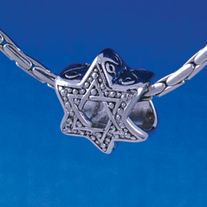 B1323 tlf - Beaded Star of David - Im. Rhodium Plated Large Hole Bead (6 per package)