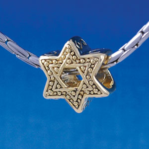 B1324 tlf - Beaded Star of David - Gold Plated Large Hole Bead (6 per package)