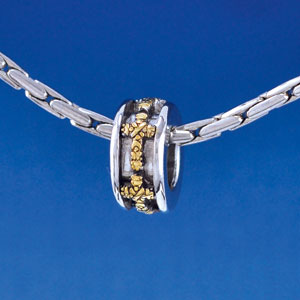 B1329-FANCY tlf - Fancy Gold Cross Band - Im. Rhodium and Gold Plated Large Hole Bead (6 per package)