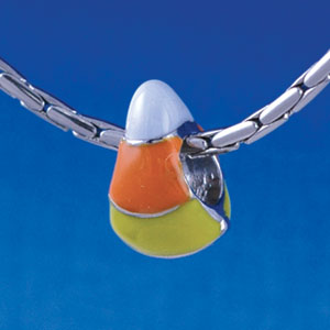 B1330 tlf - Enamel Candy Corn - Silver Plated Large Hole Bead (6 per package)