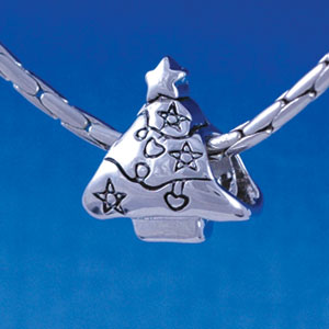 B1335 tlf - Silver Decorated Christmas Tree - Im. Rhodium Plated Large Hole Bead (6 per package)