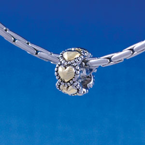 B1342 tlf - Mini Two Tone Beaded Hearts Spacer - Im. Rhodium and Gold Plated Large Hole Bead (6 per package)