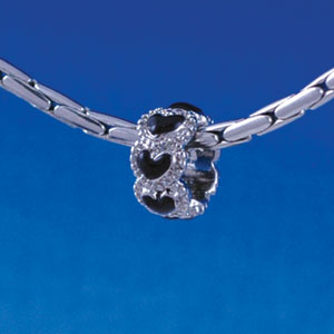 B1344 tlf - Mini Beaded Black Hearts Spacer - Im. Rhodium Plated Large Hole Bead (6 per package)