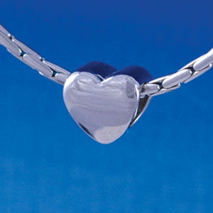 B1346 tlf - Smooth 2 Sided Heart - Im. Rhodium Plated Large Hole Bead (6 per package)