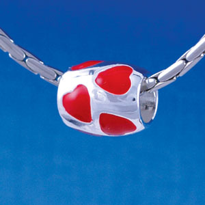 B1348 tlf - Multi Red Heart Tube - Silver Plated Large Hole Bead (6 per package)