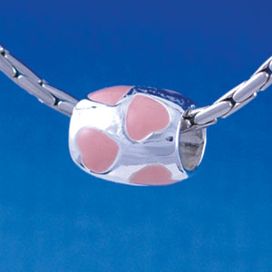 B1349 tlf - Multi Pink Heart Tube - Silver Plated Large Hole Bead (6 per package)