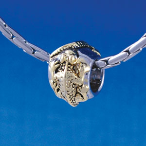 B1359 tlf - Gold Lizards on Silver Band - Im. Rhodium and Gold Plated Large Hole Beads (6 per package)