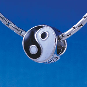 B1360 tlf - Enamel Yin Yang - Im. Rhodium Plated Large Hole Beads (6 per package)