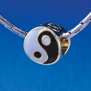 B1361 tlf - Enamel Yin Yang - Gold Plated Large Hole Beads (6 per package)