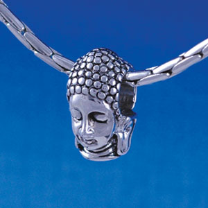 B1362 tlf - Buddha Head - Im. Rhodium Plated Large Hole Beads (6 per package)