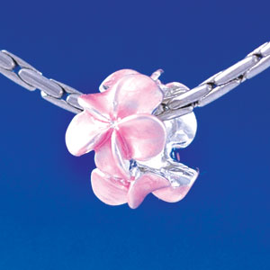B1370 tlf - Pearl Pink Plumerias - Silver Plated Large Hole Beads (6 per package)